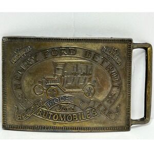 Vintage Henry Ford Detroit Record Model T Automobiles Brass Belt Buckle